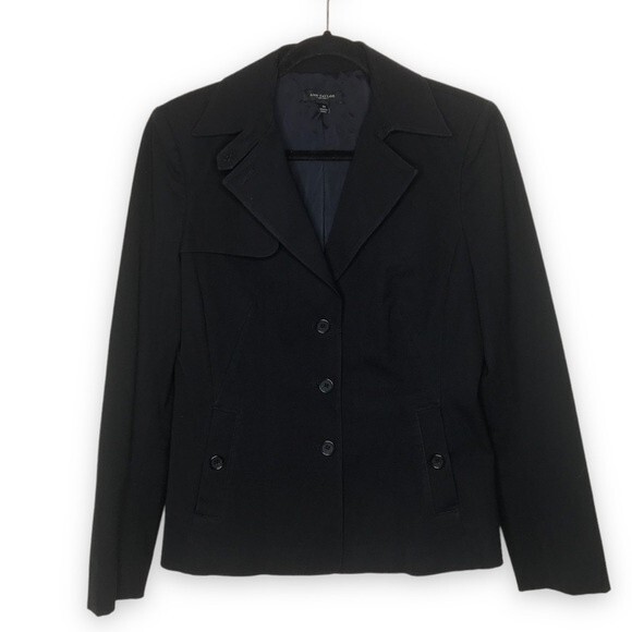 Ann Taylor Black Blazer Jacket Storm Flap Back Pleat Button Vent Women's Size 10 - Picture 1 of 15